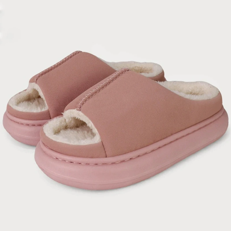 قصيرة أفخم اللمحة تو النعال للنساء فو الجلد المدبوغ سميكة القاع نِعال من الفراء امرأة شتاء 2025 داخلي الراحة أحذية المنزل الدافئة