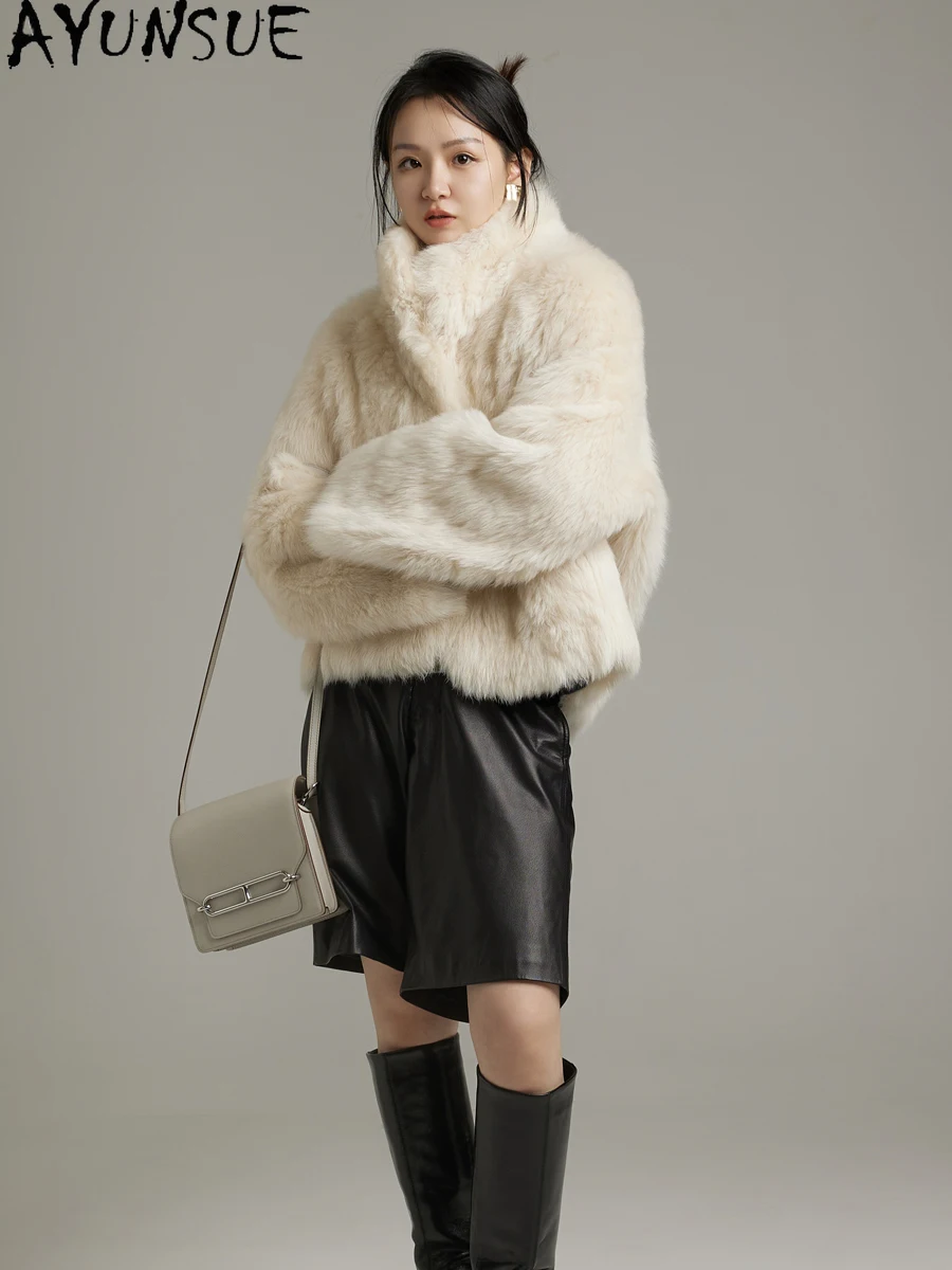 AYUNSUE Natürlicher Schaffell-Pelzmantel für Damen, echte Lederjacke, Luxuskleidung, Damen-Winterjacken, 2025, lockere Passform, Servies Sierra
