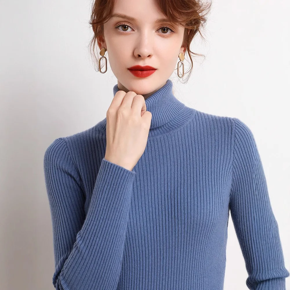 2026 Autumn and Winter New Korean Slim Fit Women's Pullover Wweater Knitted Sweater Pull Up Women's High Neck Wweater Women