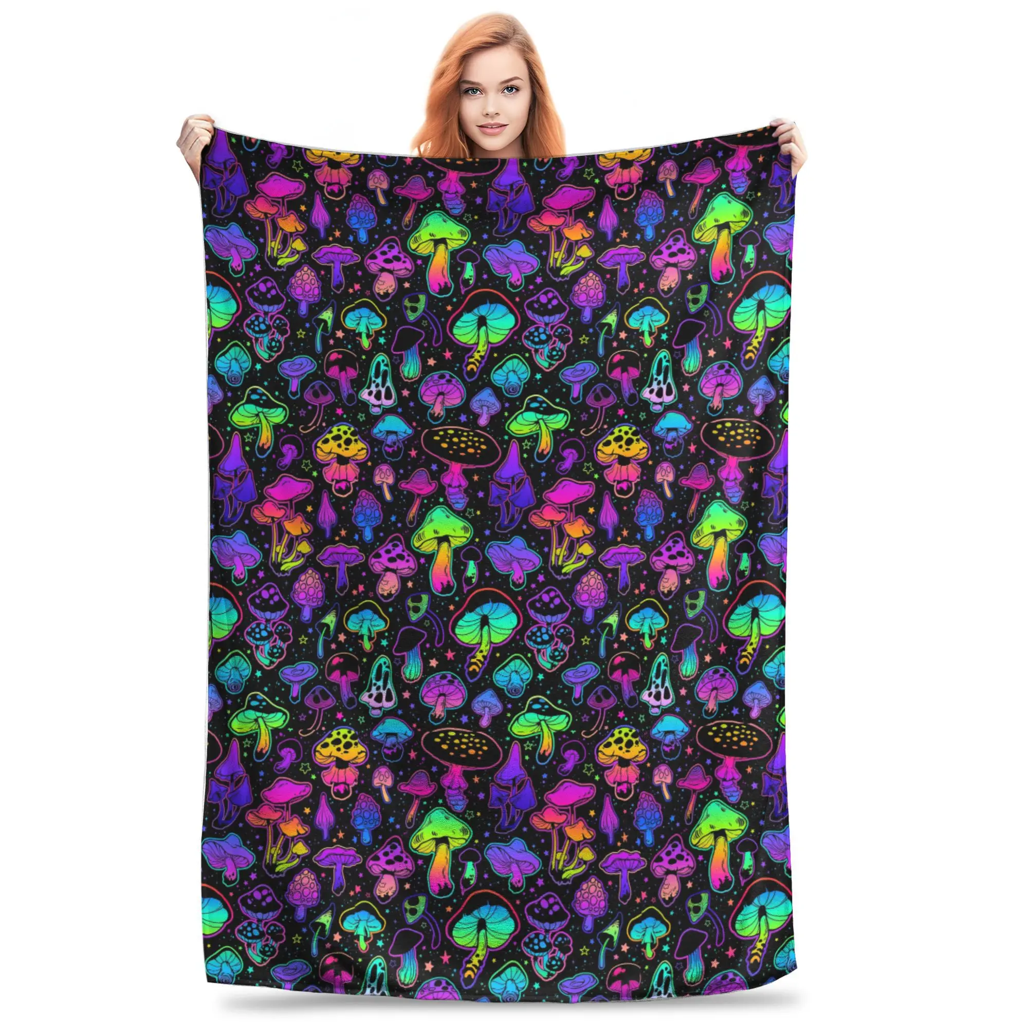 

Flannel Throw Blanket Magic Mushroom Trippy Warm Plush Blankets Soft Bedspread for Bed Living room Home Travel Couch