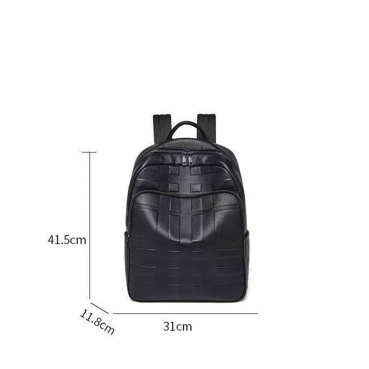New Brand Stripe Genuine Leather Men Backpacks Real Natural Leather Student Backpack Boy Luxury Business Laptop School Bag