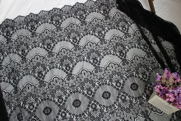 French Eyelash Lace Fabric, 150cm Wide, DIY Exquisite Lace Embroidery Clothes, Wedding Dress Accessories, White and Black, 3m