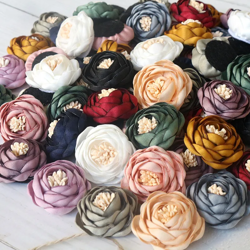 10Pcs 3.5CM Handmade Satin Rosebud Fabric Artificial Flower DIY Headwear Accessories Clothing Decor Crafts