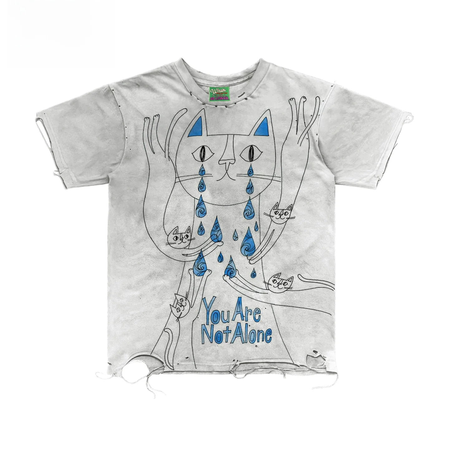 

Genderless Oversize Washed Short Sleeve T-Shirt Fun Childhood Design Interesting Soul Ins Style Handkerchief Accessory