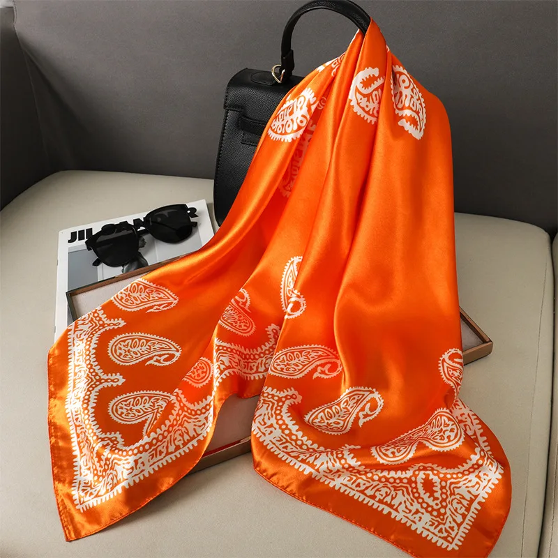 Paisley Print Bandana Head Women Scarfs Fashion Shawls Wraps Hijab Scarves Square Kerchief Silk Satin Neck Scarf For Ladies 90cm