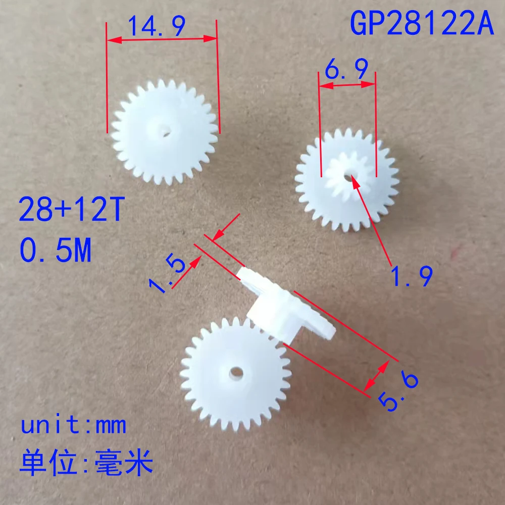 10/100 stücke 28 + 12T Doppel kunststoff getriebe 0,5 M loch 1,9 OD 15 + 7mm für rc auto roboter diy spielzeug teile modell zubehör junge spielzeug GP28122A