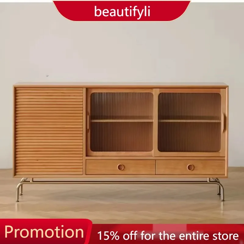 01A L lt خزانة جانبية بسيطة من الخشب الصلب خزانة صغيرة متوسطة قديمة تخزين خزانة المطبخ باب منزلق خزانة الشاي الإبداعية #1