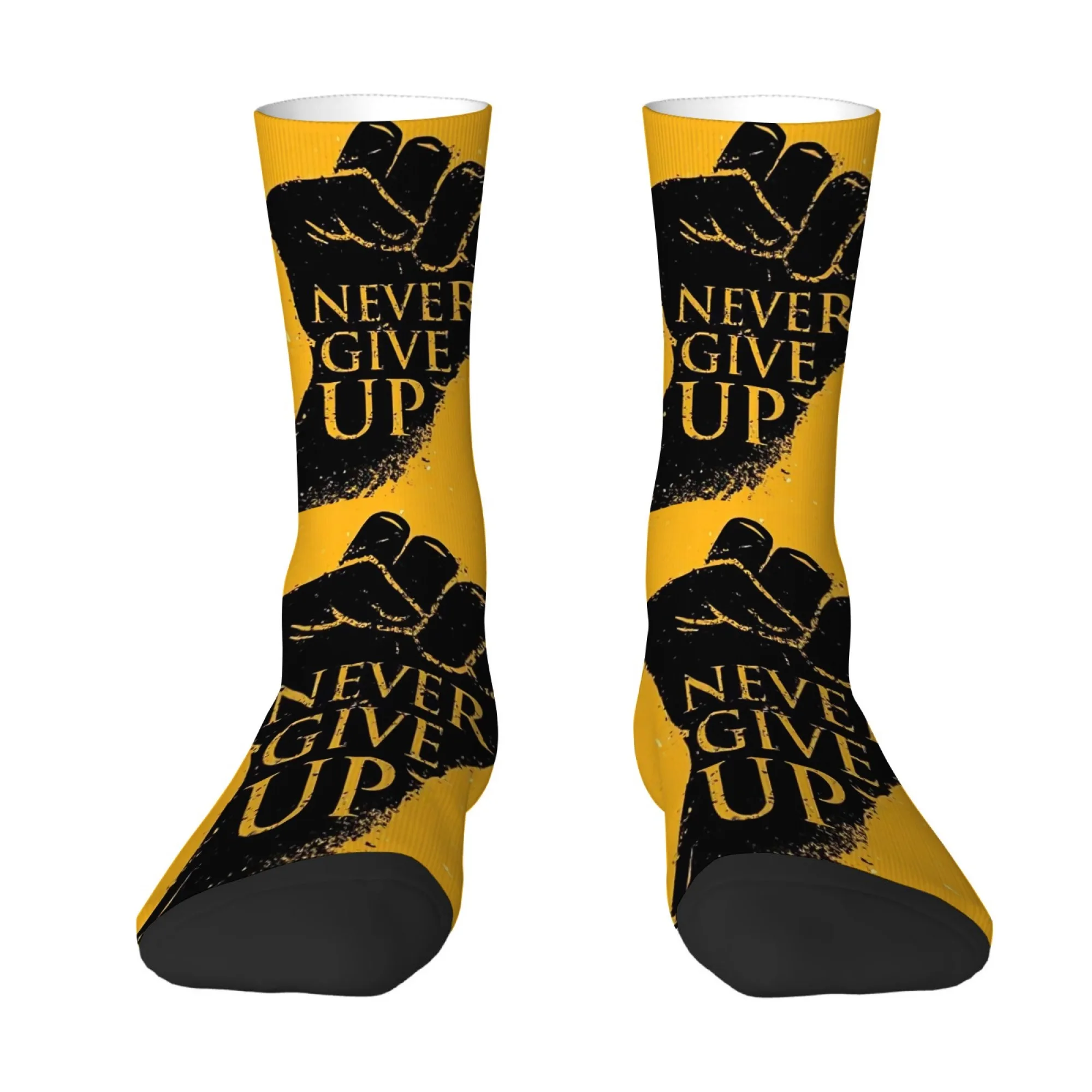 

"Never Give Up" Inspirational Fist Print Mid-Calf Socks Street Style Gym Wear Socks Breathable Non-Slip and Durable Socks