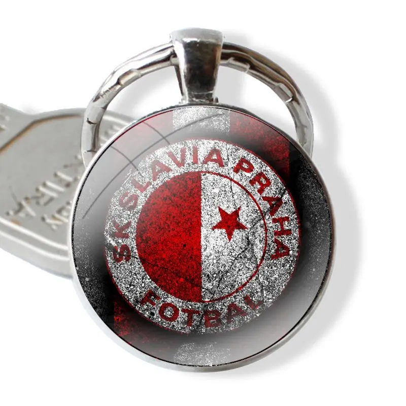 Sk Slavia Praha Czech Republic 25mm Glass Cabohcon Keychain Key Rings for Women Men Jewelry Gift Design