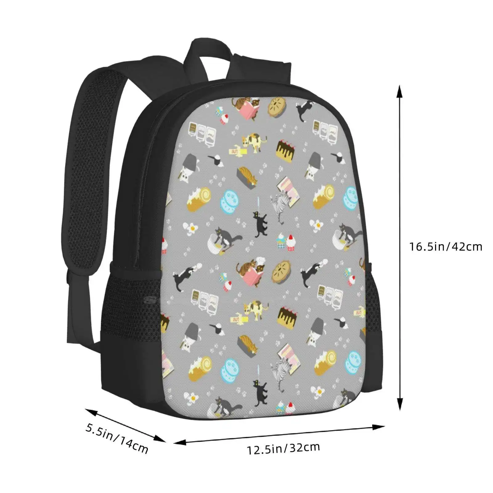 Cats Baking Cakes And Other Sweets , In Grey Pattern Design Bag Student'S Backpack Cat Kitty Kitten Baked Goods Baking Recipe