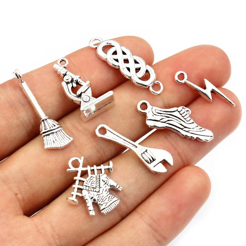 Fashion Cute Antique Silver Plated Wrench Lightning Broom Microscope Charms Pendant DIY Handmade Jewelry Findings Accessories