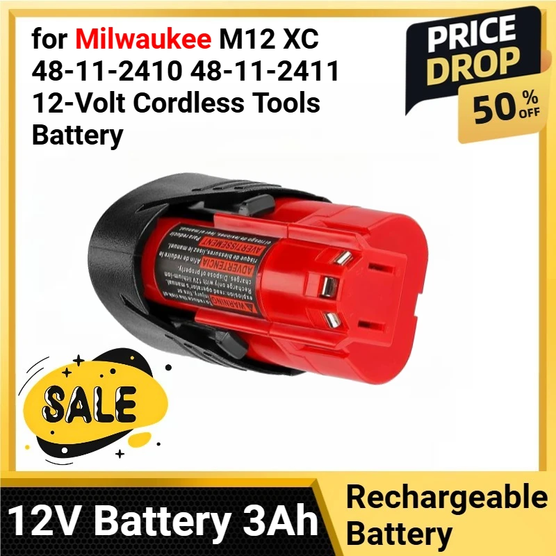 

12V Battery 3Ah for Milwaukee Compatible for Milwaukee M12 XC 48-11-2410 48-11-2411 12-Volt Cordless Tools Battery