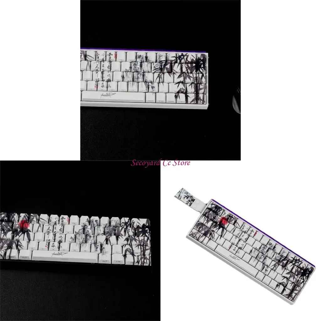 

N3UC Bamboos Forest Themed PBT Keycaps Original Profile Dyes Sub Side Print For 61 64 68 ANSI ISOs Mechanical Keyboards