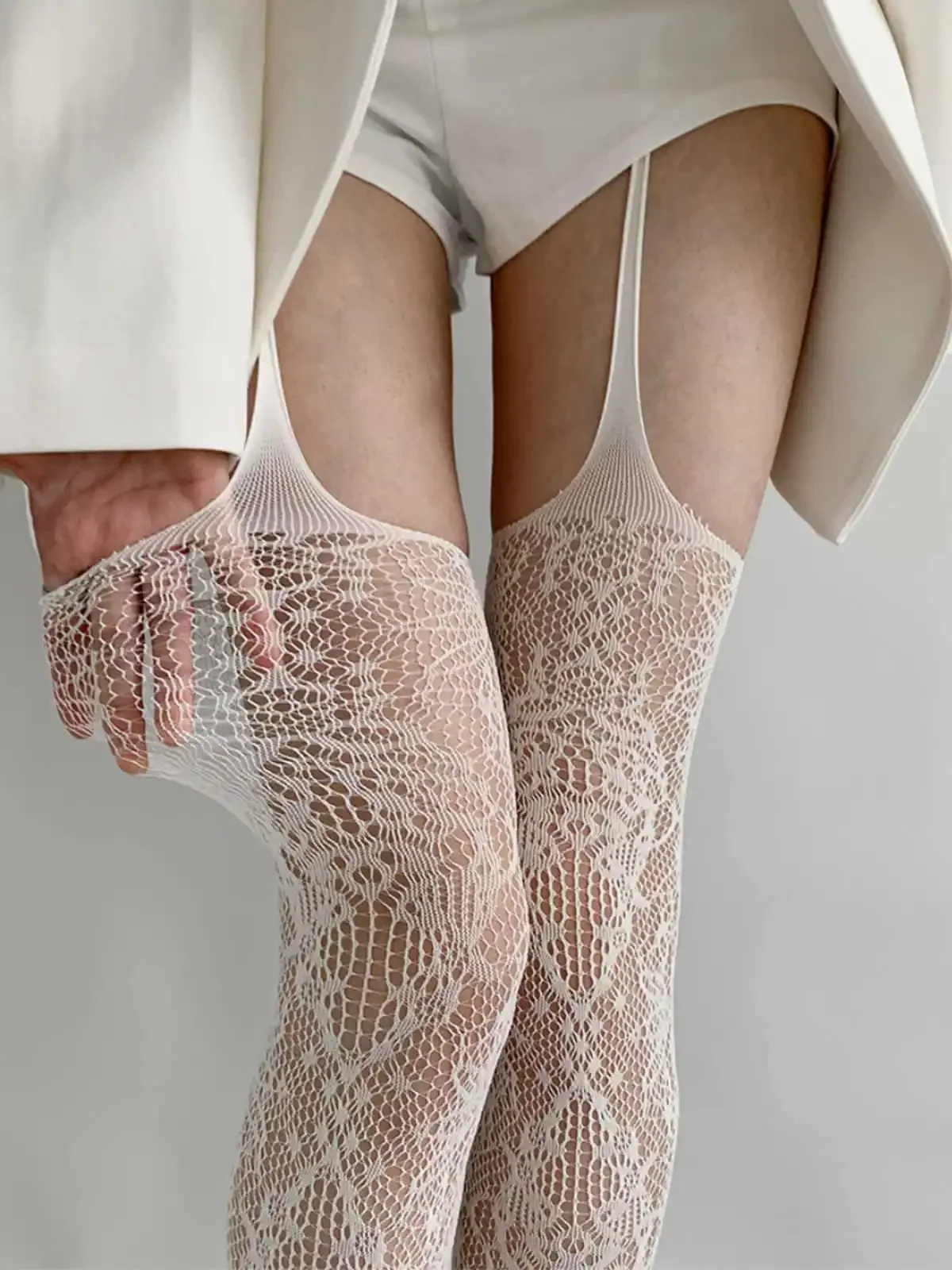 Lolita Süße Mädchen Punk-Stil Blumenstrumpfhose Bunte Oberschenkelhohe Strümpfe Transparente Netzstrumpfhose Strumpfgürtel Strumpfhosen – Detail 3
