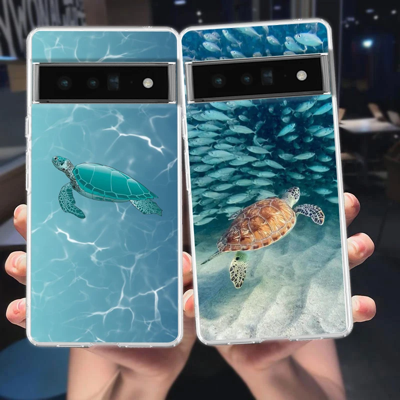 lovely Cartoon sea turtle ocean blue Phone Case For Google Pixel 9 Pro XL 8 7 6 Pro 8A 7A 6A 5 4 5A 4A 3A XL 5G TPU Clear Cover