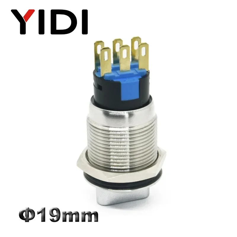 YIDI 19mm Metal Selector Rotary Switch 2 3 Position Push Button Switch 1NO1NC DPST Knob Switch Latching ON OFF with Harness