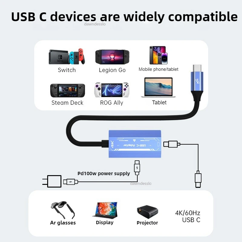 AR Glasses Hub Seamless Multi-Device Type-C HDMI-compatible Charging Adapter USB C to C Video Converter for Xreal Rayneo Switch