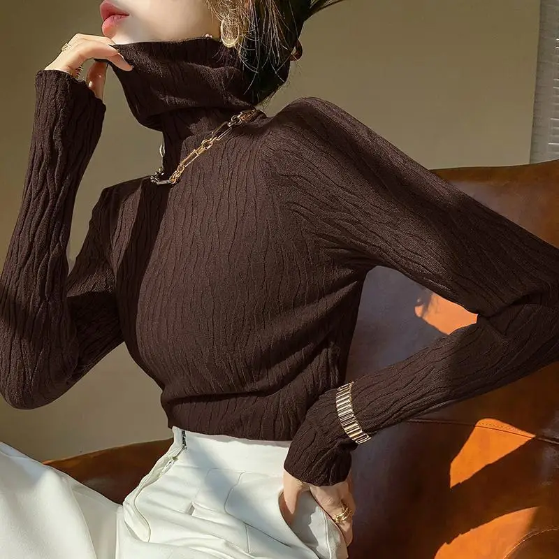 Pile Collar Bottoming Shirt Women's Pullover Sweater Slim All-Match Long-Sleeved Warm Autumn And Winter Top Fine Imitation Wool