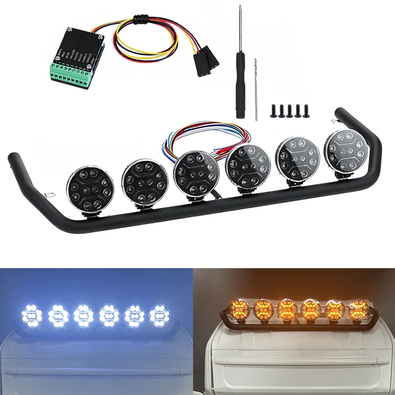 For Tamiya RC Truck SCANIA 770S R620 VOLVO ACTROS 3363 Car 1:14th Scale roof Rotating Spotlight with Multi-mode Light Controller