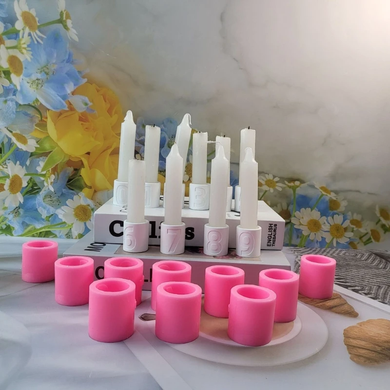 

0-9 Numbers Shape Silicone Mold Candle Holder Molds Gypsum Handmade Epoxy Resin Candlestick Mould Casting Home Desktop Decor