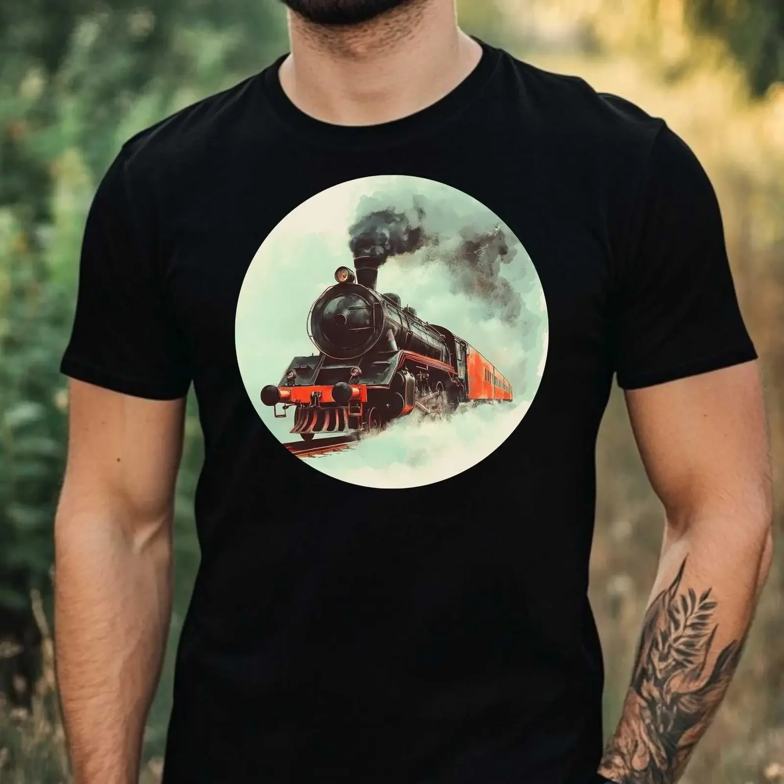 Locomotive Premium Men amp 39 s T Shirt Cotton High quality printed leisure with unique motif in many sizes to 5XL vintage