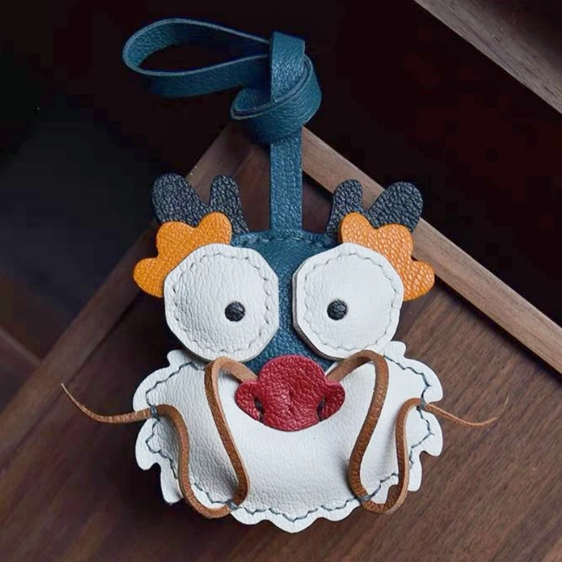 

Unique Genuine Leather Zodiac Chinese Loong Handmade Bag Key Pendant Handbag Crossbody Bag Pendant Birthday delicate Gifts