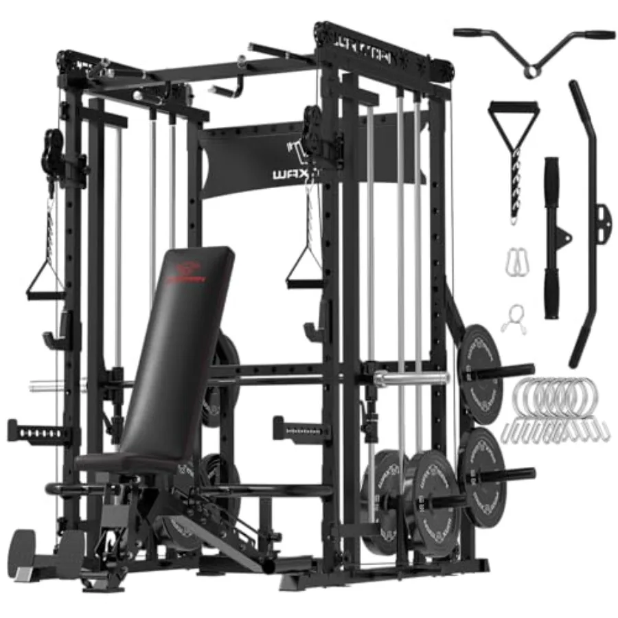 

Тренажер Смита 2200 фунтов: Стойка для приседаний с системой тяги, кроссовер-тренажер, стальная рама с черным покрытием, регулируемые упоры для ног