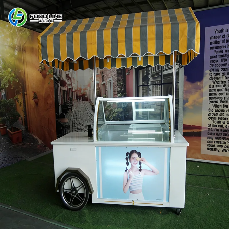 Mini Ice Cream Cart Mobile Sweet Snack Trolley Portable Street Food Trailer For Outdoor Beach And Scenic Spot Retail Business view 2