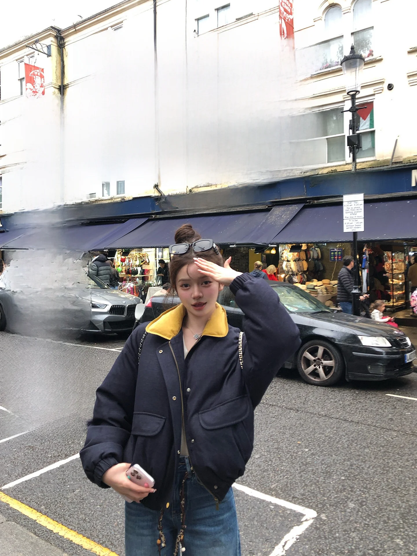 

NNS ort Sle 90% down Jaet MU Sle Retro Original Blue Colion Color Collar Women's Casual Loose Fit Warm Coat