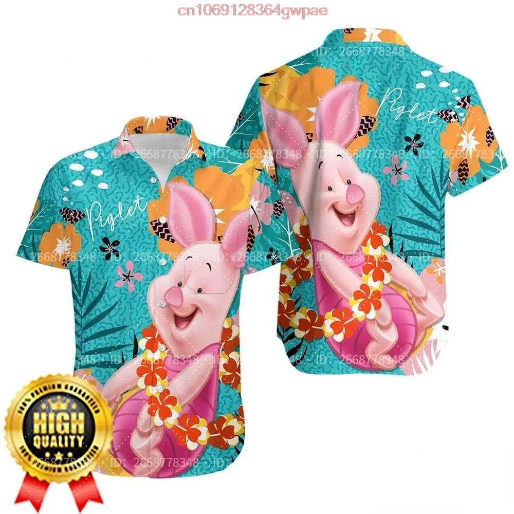 Piglet Winnie The Pooh Hawaiian Shirt men women shirt Disney  All Over Print 3D Hawaiian Shirt Trendy Beach Short Sleeve shirt