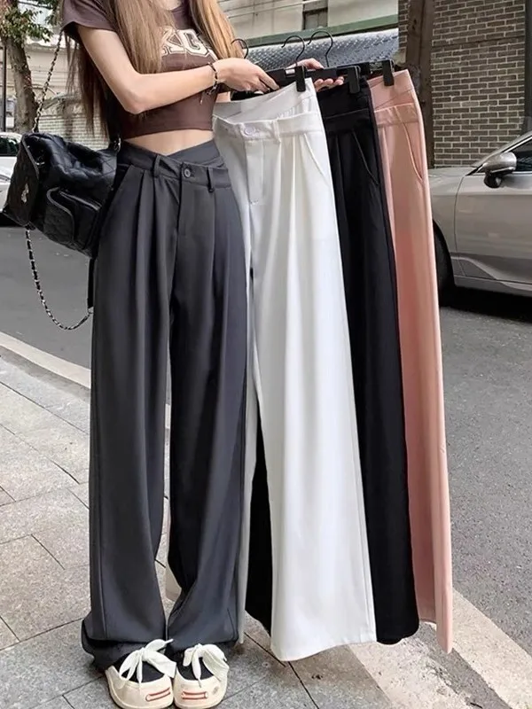 

Женские брюки с высокой талией, широкие, свободные, прямые, повседневные, костюмные, весна-лето, большие размеры, стройнящие