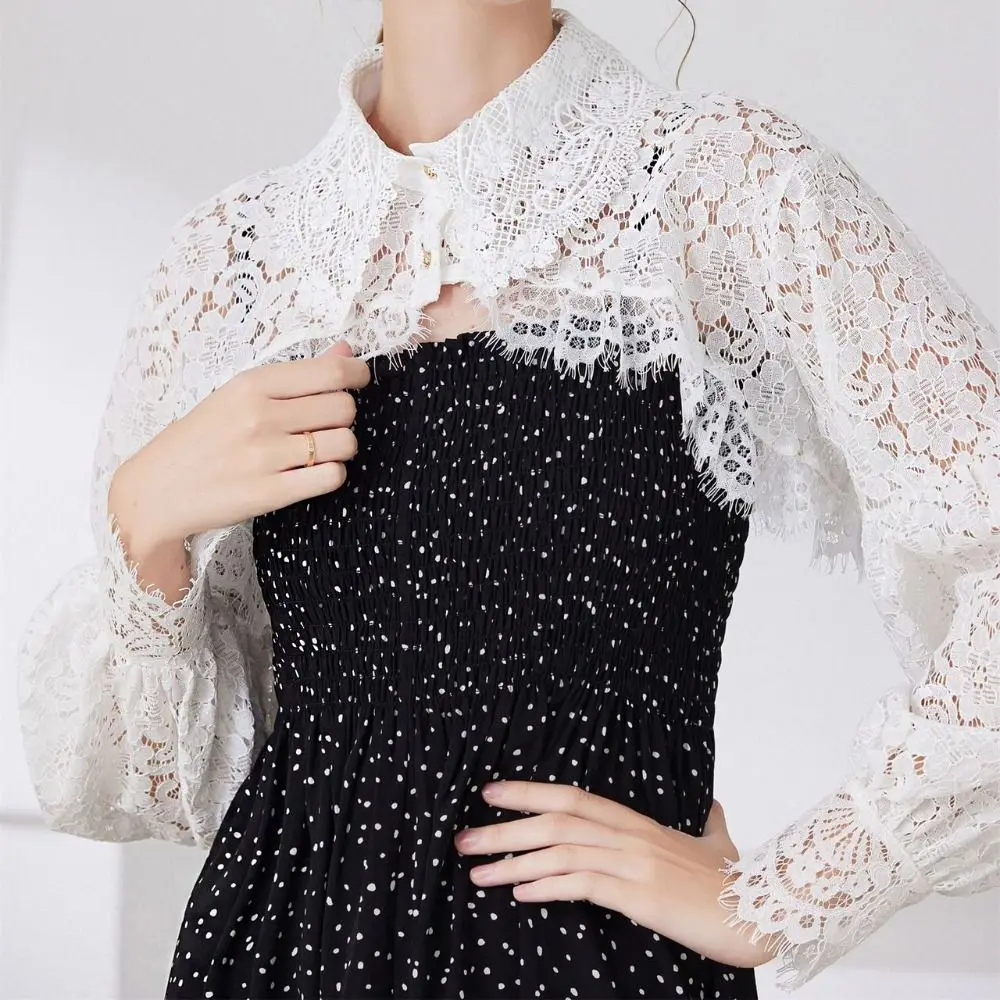 

Retro Cape Lace Shawl Cloak Hollow Out Short Small Shirt Long Sleeves Wraps Lace Fake Collar Female