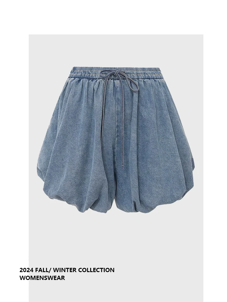 

Forever 2 High Waist Flattering Puffy Flower Dstring Loose Wide Leg Denim orts Women's Casual Spring 2025