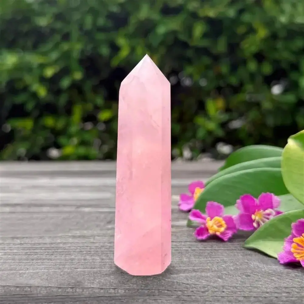 Bild 7: 4,33 Zoll Premium Rosa Quarz-Turm Glatter Sechseckiger Prisma Meditations-Zauberstab Heilender Edelstein-Kristallturm für Heimdekoration