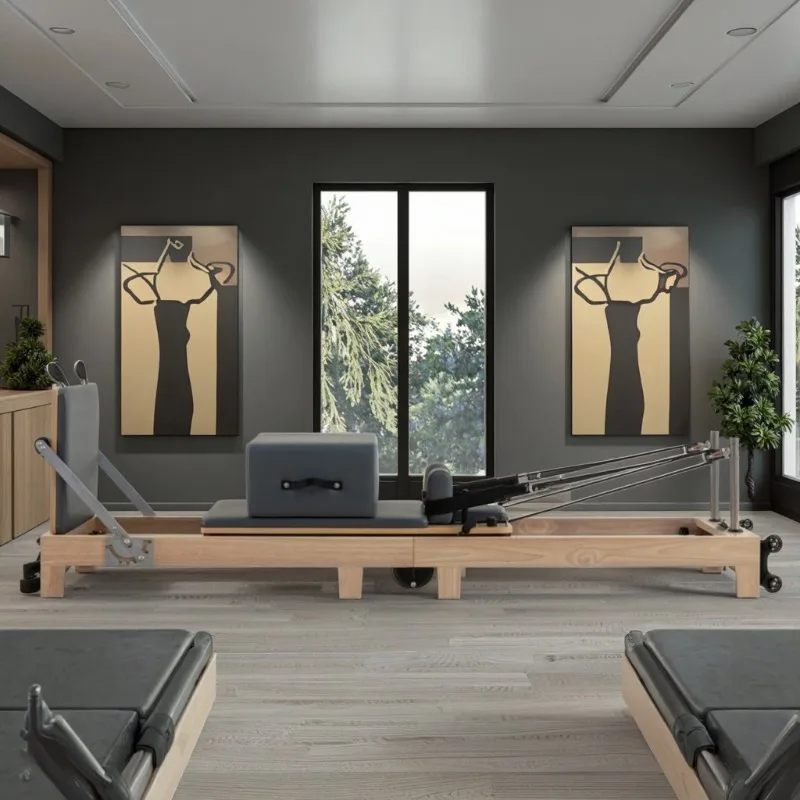 

YTYIN USA Local Stock Adjustable Height Eco-friendly Foldable Pilates Machine Gray Wood Pilates Reformer