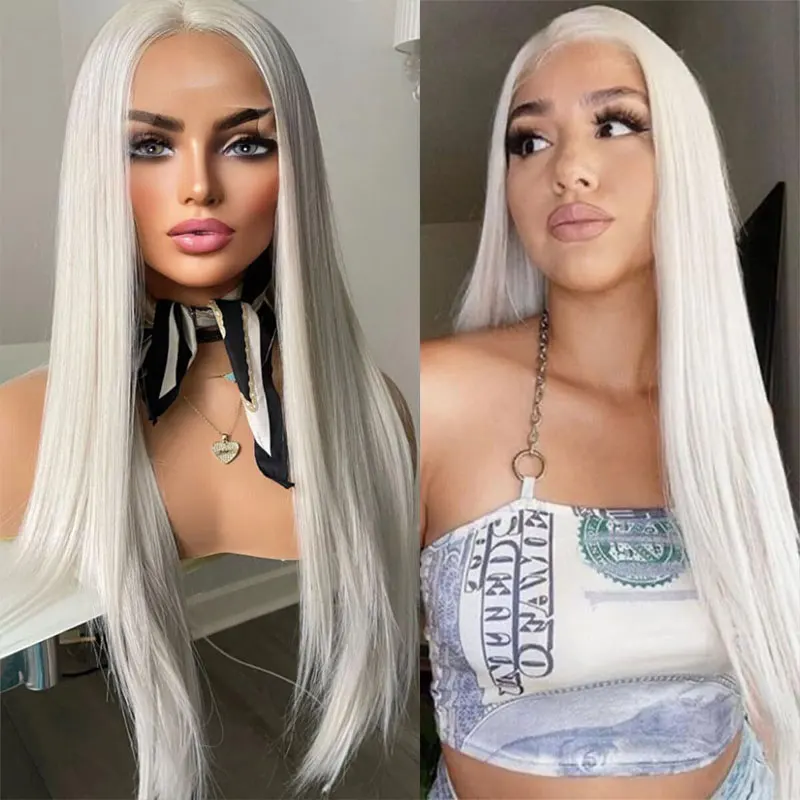 

Bombshell White Color #60 Straight Synthetic 13x4 Lace Front Wigs Glueless High Quality Heat Resistant Fiber Hair For Women Wigs