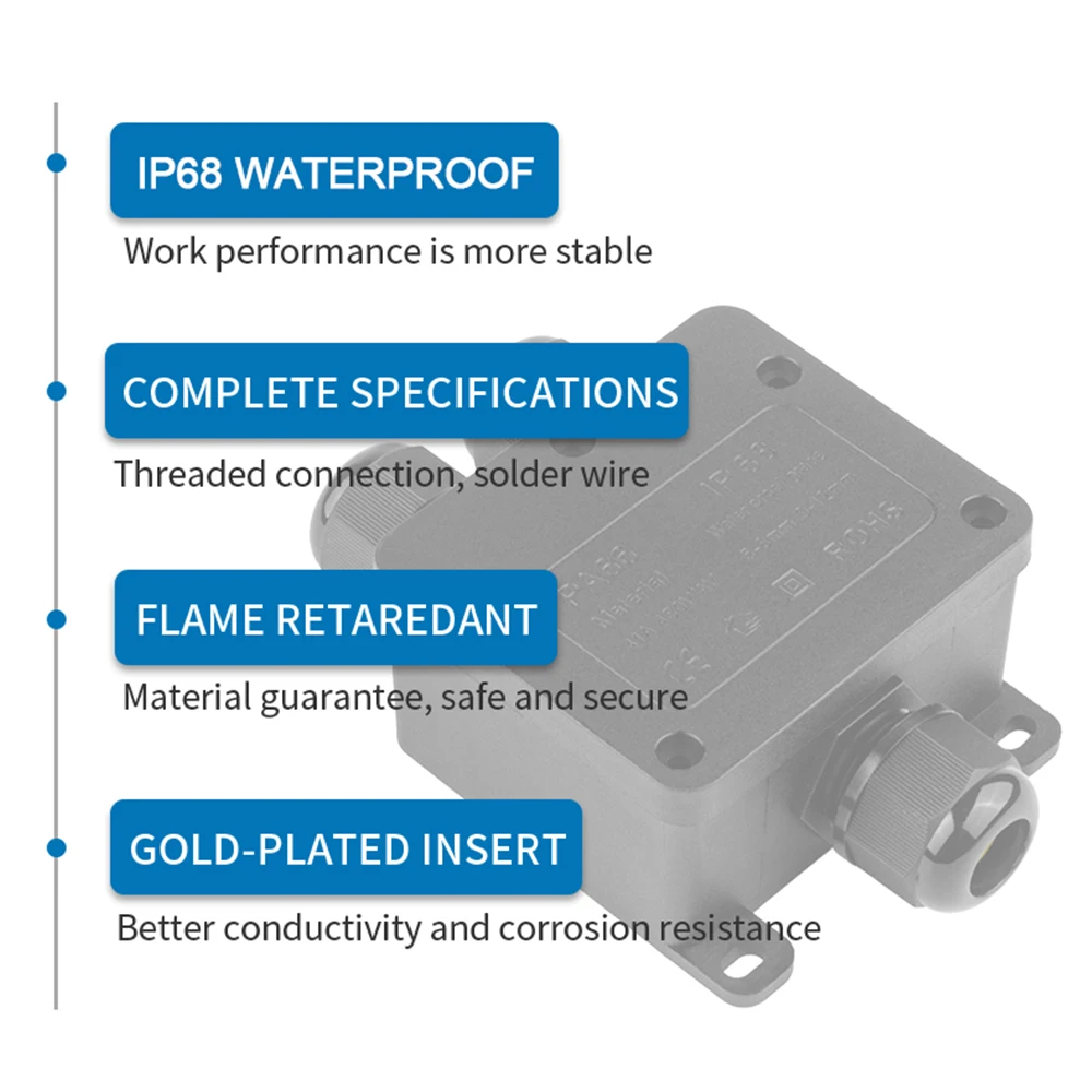 IP68 Waterproof 3 Way Electrical Cable Wire Connectors LED outdoor junction box Line Protection for Wiring Accessories