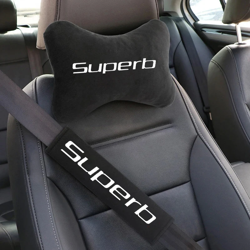 

For skoda superb 3 2 1 MK1 MK2 MK3 Suede Soft Memory Car Safety Headrest Neck Pillows Cushion Seat Belt Shoulder Protector Pads