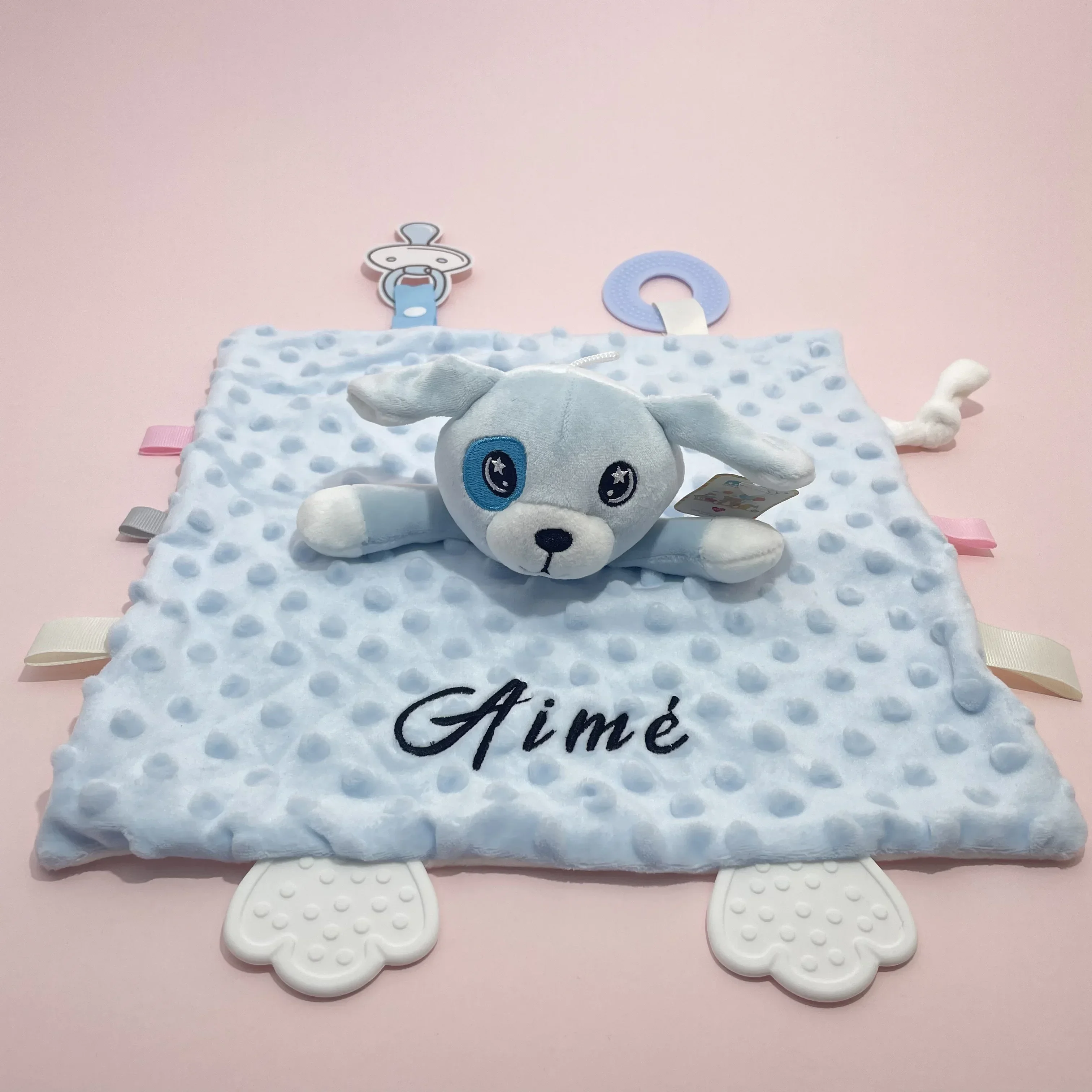 Personalized Baby Security Blanket Teether Plush Stuffed Toy Custom Blanket Comforter Bunny Elephant Soothe Appease Baby Gift