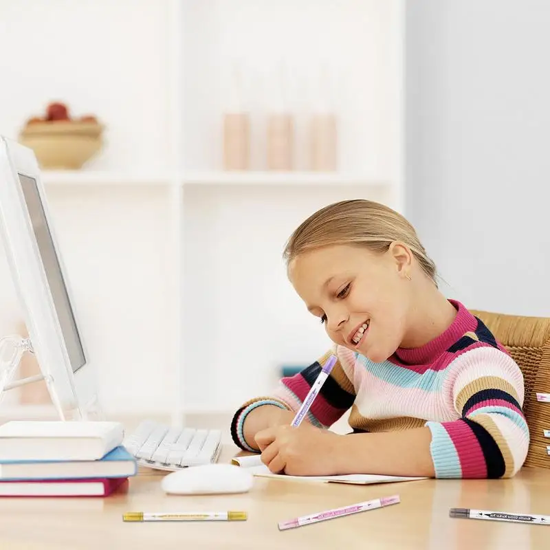 Dual Head Marker 10 Colors Permanent Marker Pen DIY Craft Art Marker Paint Marker For Writing Drawing Card Making