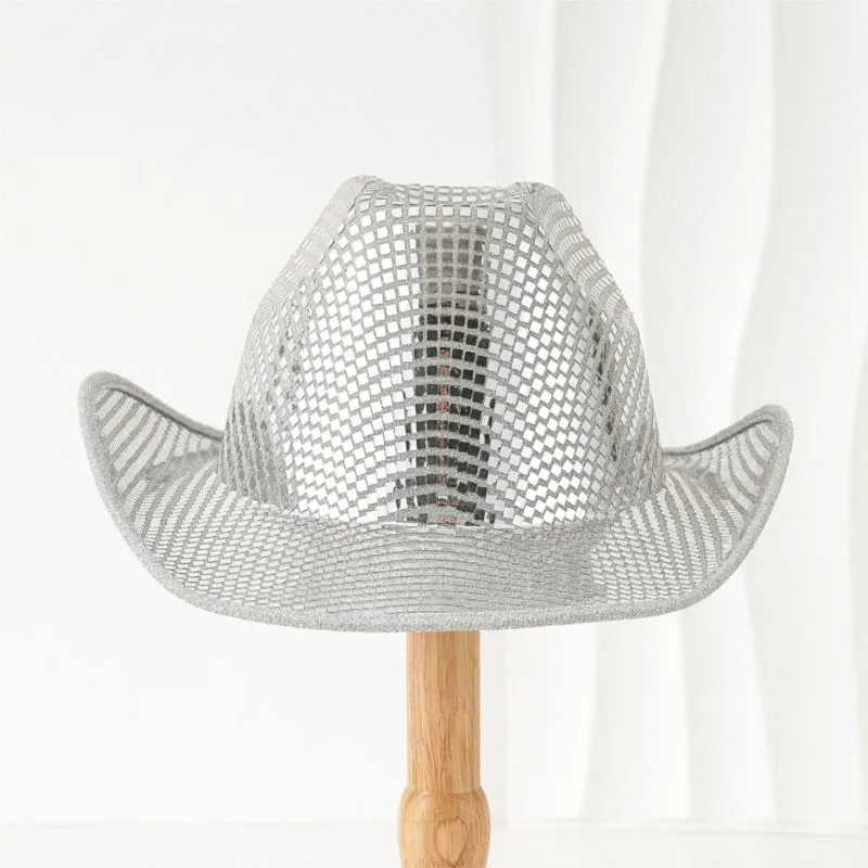 A gender-neutral female hat with silver sequins and style for music performances