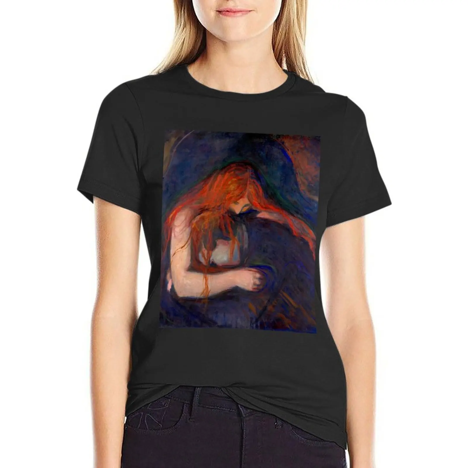 Edvard Munch - Vampire , (1895) , artwork by Edvard Munch T-Shirt oversized tees plus size t shirts for Women loose fit