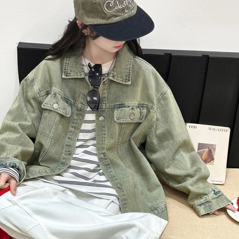 

2026 Spring Hot Selling Mid to Large Children's Handsome Street Head Wind Flip Collar Soft Sticky Cowboy Coat
