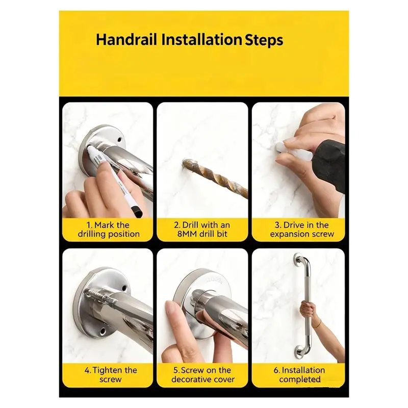 T21C Handicap For Bathroom Grab Bar, 12 Inch Stainless Steel For Wall Handrail, Safety Grab Bars For Shower, Toilet, Stairs