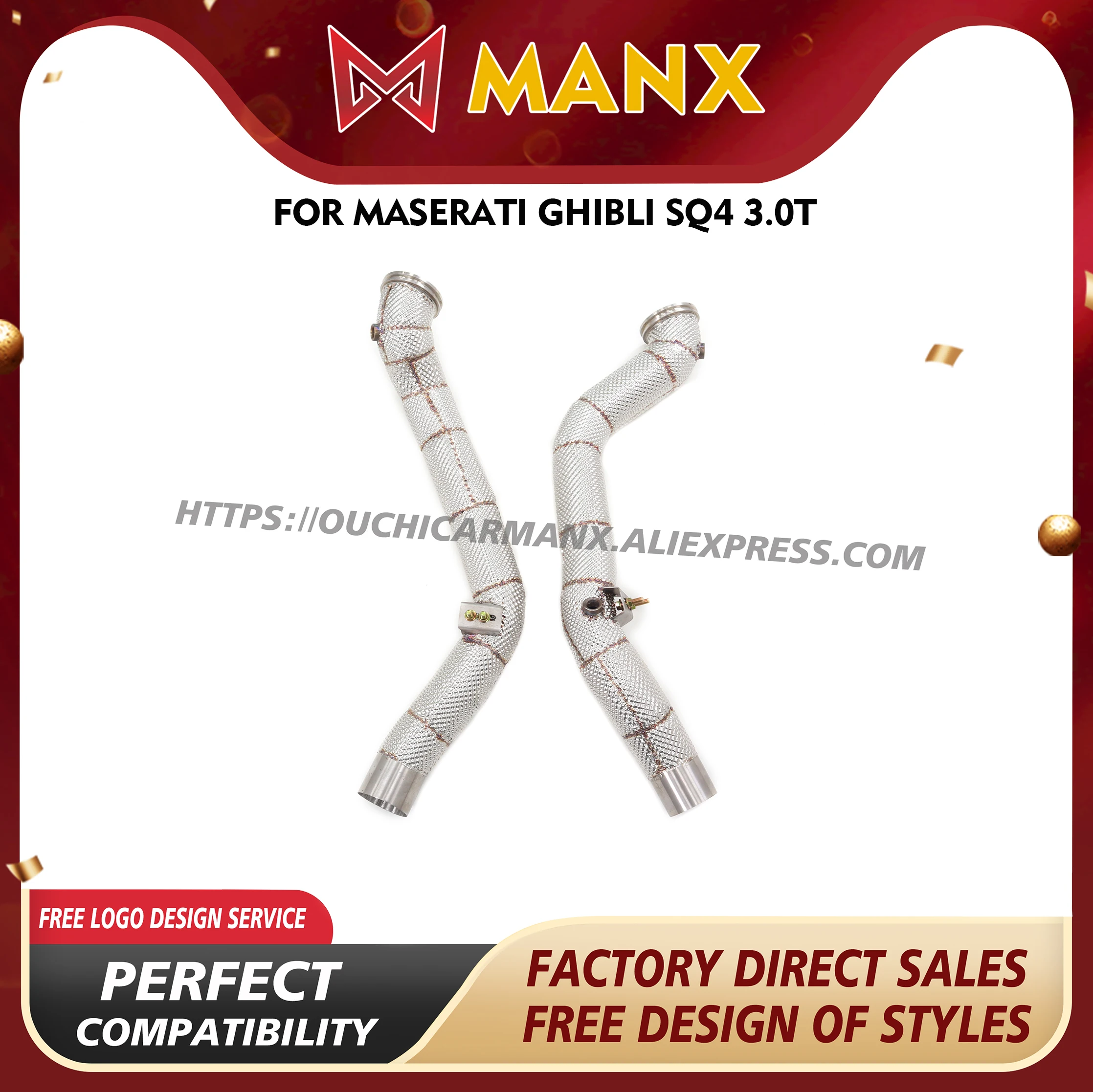 

MANX for Maserati Ghibli SQ4 3.0T SS304 Downpipe Exhaust system Heat shield SS304 Replacement installation ﻿