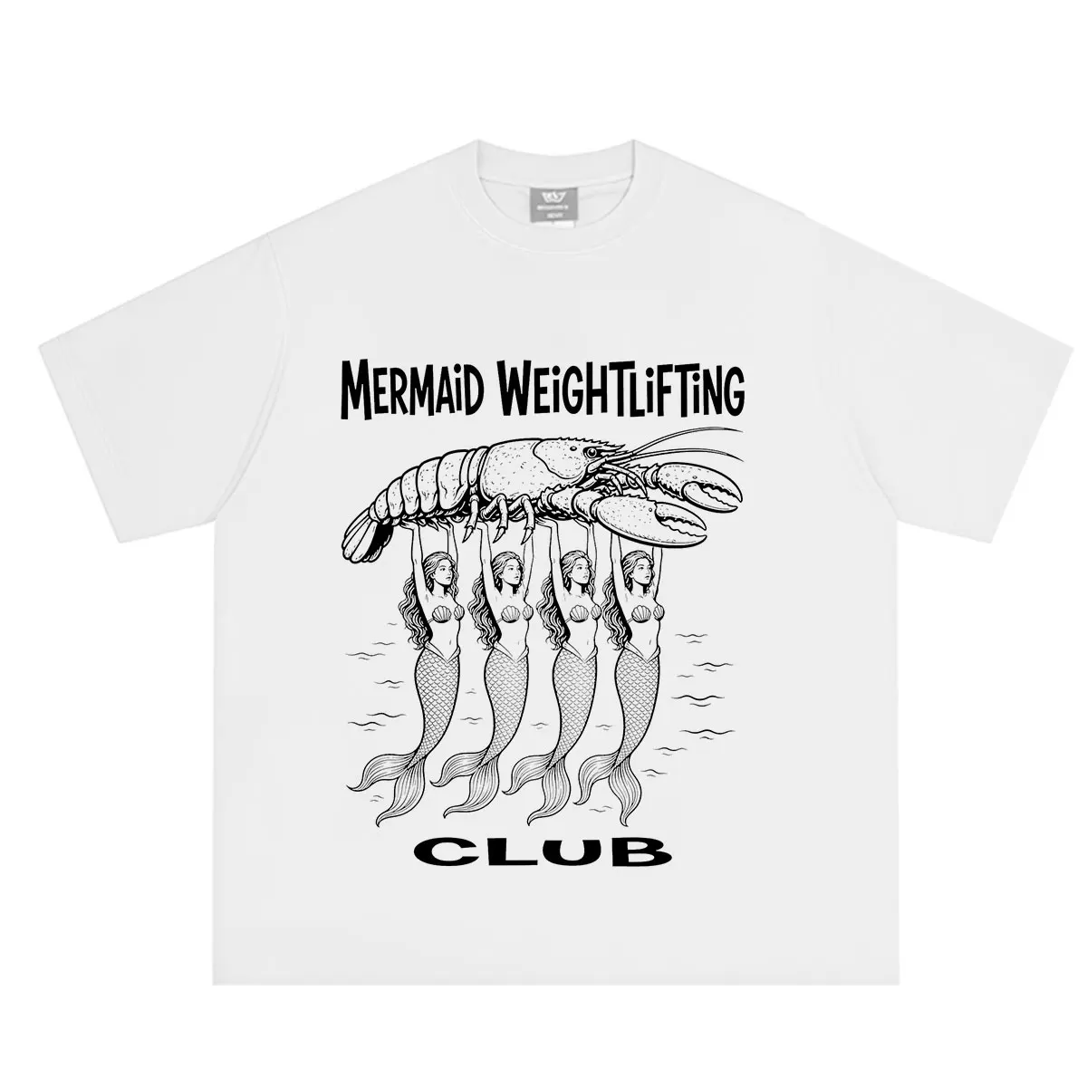 Mermaid Weightlifting Club Funny Lobster Mermaid Meme T-shirt Men Women Vintage T-shirt Summer Loose Casual Cotton T-shirts Topp