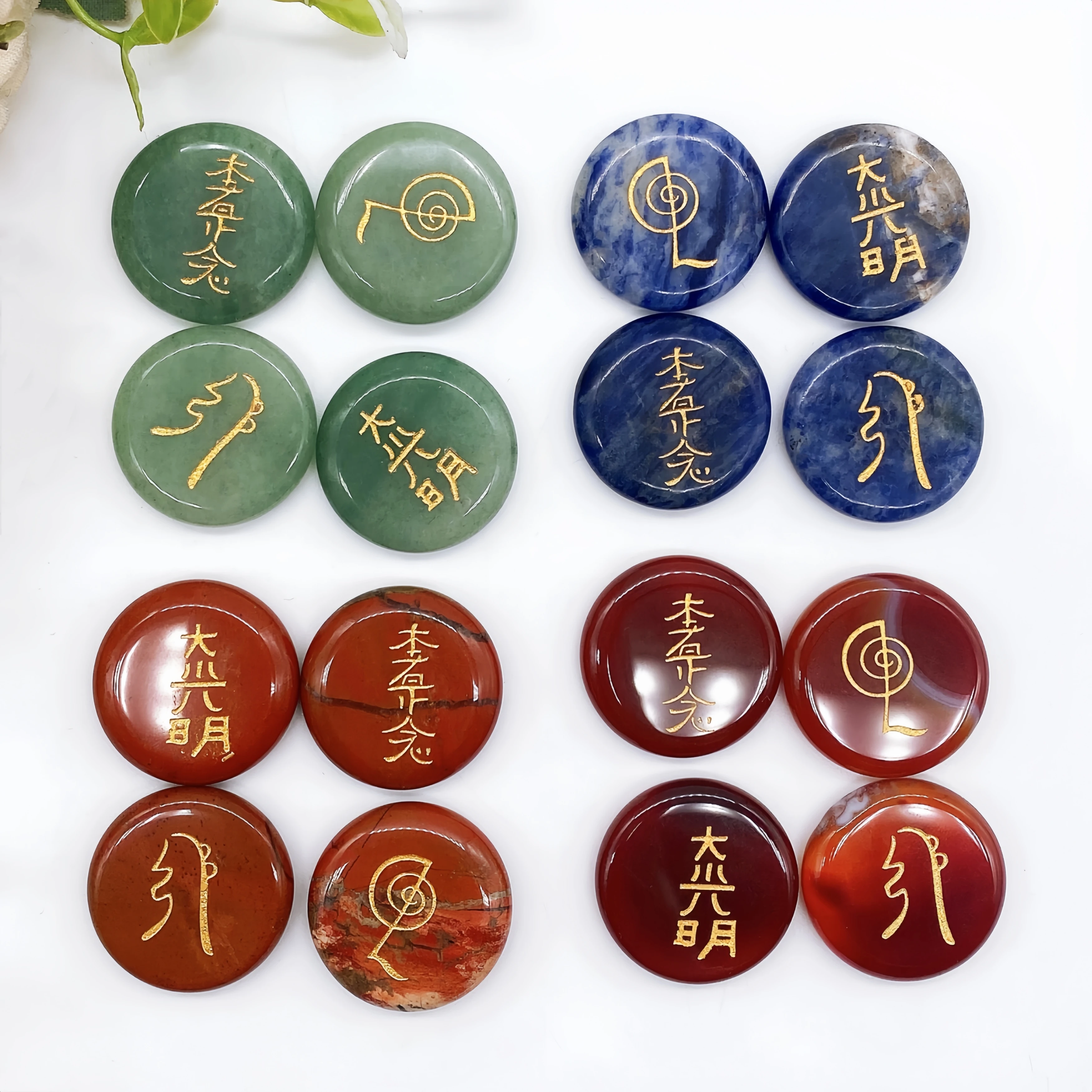 4pcs/set Natural Crystal Amethyst Tiger Eye Stone Quartz Symbol Palm Chakra Reiki Divination Healing  Home Decor Gift