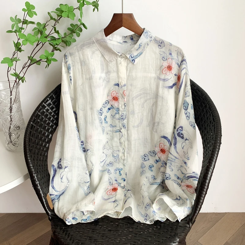 

Spring New Casual Loose Long Sleeve Floral Shirt Design Sensation Small Audience Top Match All Simple Spring Fashion Women's ...
