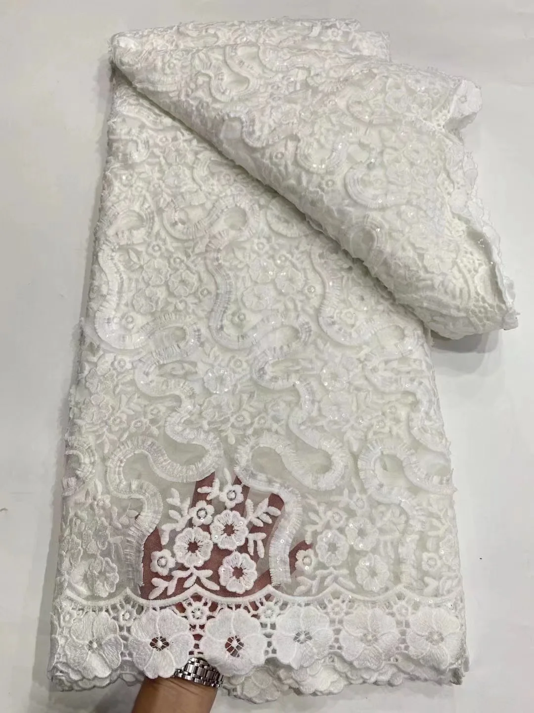 

White Nigerian Cord Lace Fabric 2022 High Quality African Swiss Milk Silk Lace Fabric For Wedding Party Dress Sewing PDP22142