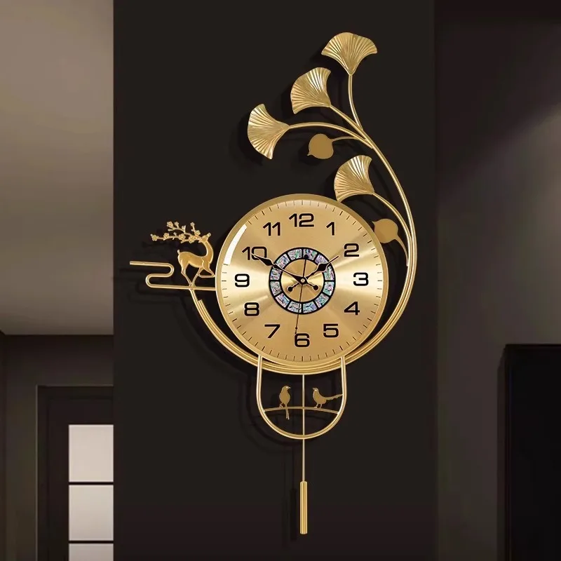 New Chinese light luxury creative home fashion ginkgo biloba art decoration hanging wall high-end clock